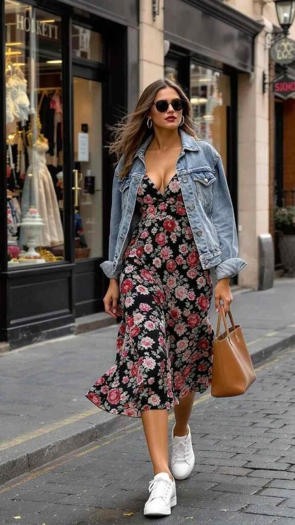 Your Everyday Style Refresh Starts With These 17 Korean Outfit Ideas 9 Denim Jacket With a Floral Dress