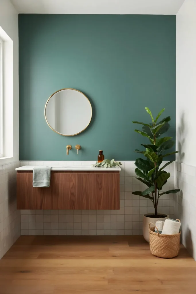 17 Green Bathroom Ideas That Are Giving “Luxury Spa Meets Pinterest Queen” Energy 6 Forest Green Accent Wall Dramas