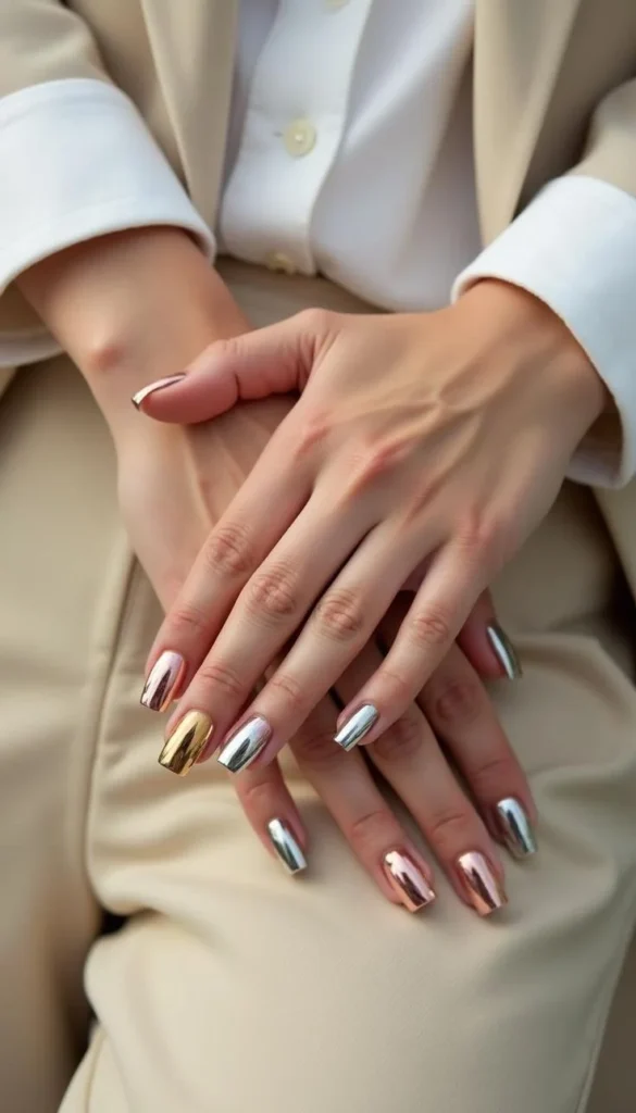 18 Pink Chrome Nail Ideas That Are So Good, You’ll Stare At Your Hands All Day 12 Geometric Accent Chrome Nails