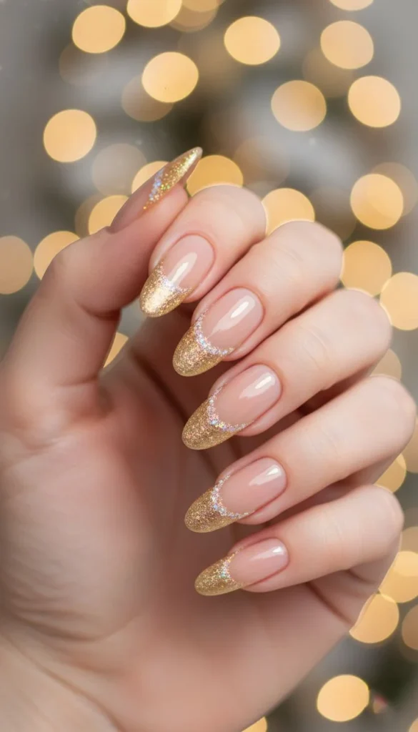 Holiday Nails Made Easy: 17 Simple Christmas Nails That Still Feel Special 13 Gold Glitter Tips