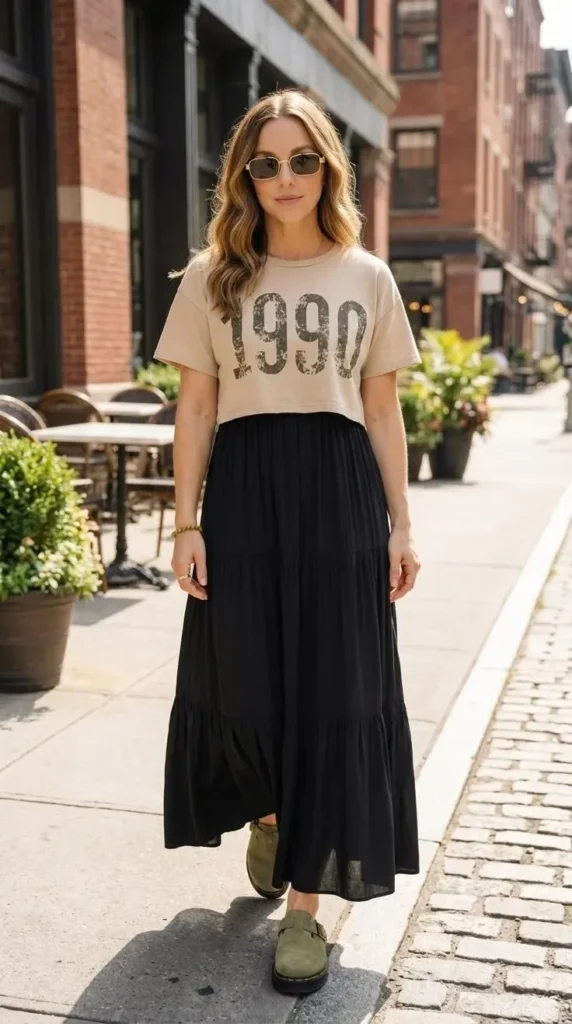 Your Everyday Style Refresh Starts With These 17 Korean Outfit Ideas 16 Graphic T Shirt With a Maxi Skirt