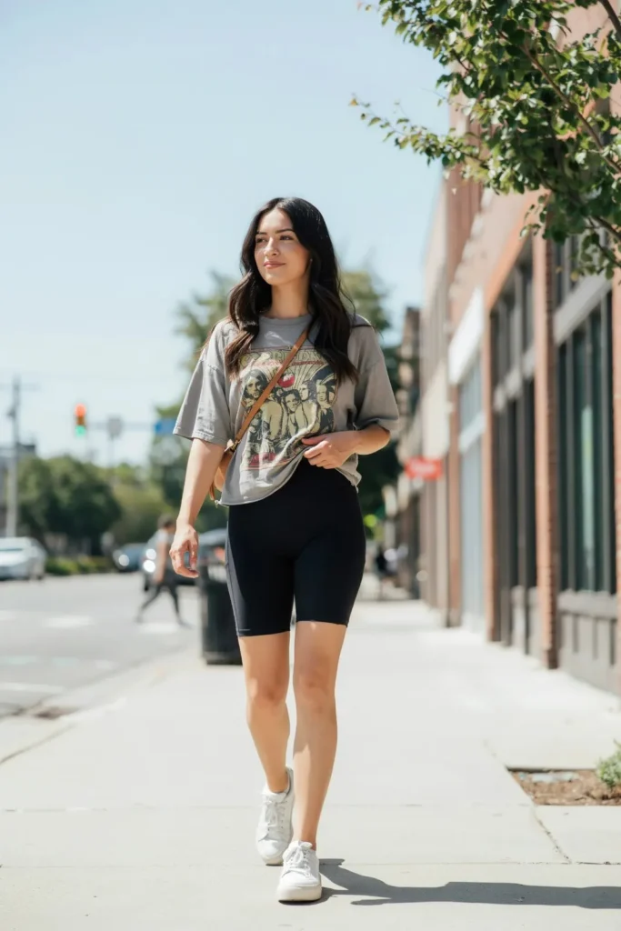 18 Shorts Outfit Ideas That Look Effortlessly Cool, Not Like You Just Gave Up 4 Graphic Tee Biker Shorts