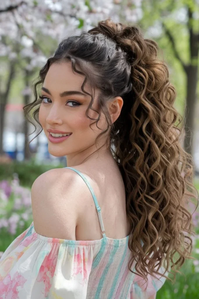 19 Cute Hairstyles for Curly Hair That'll Make You Fall in Love With Your Curls All Over Again 10 High Curly Ponytail