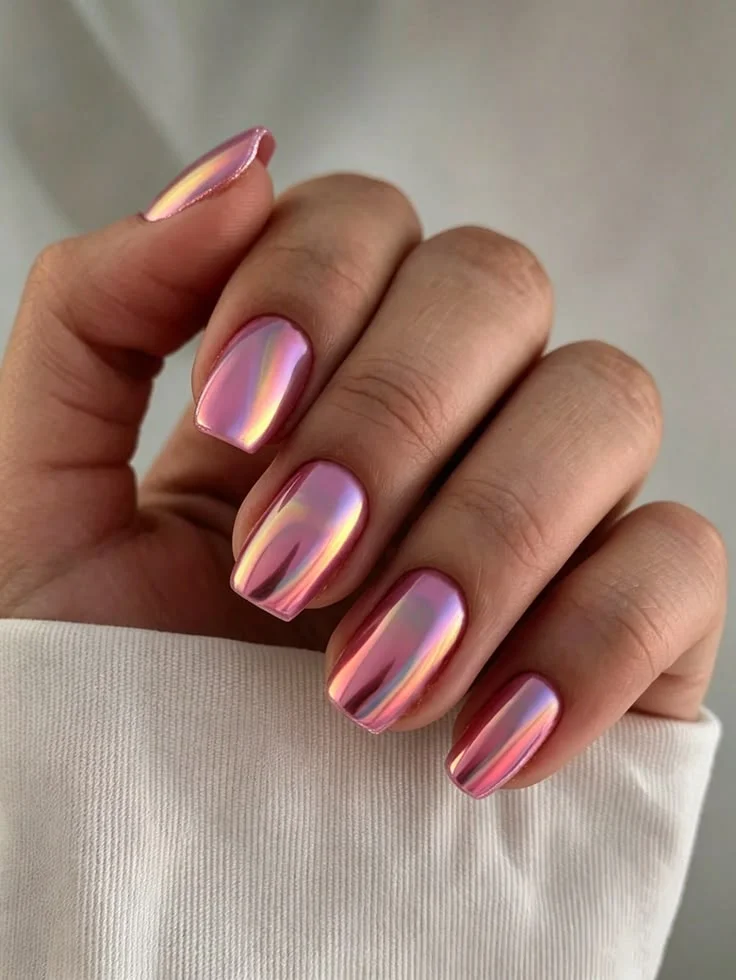 18 Pink Chrome Nail Ideas That Are So Good, You’ll Stare At Your Hands All Day 19 Holographic Pink Chrome