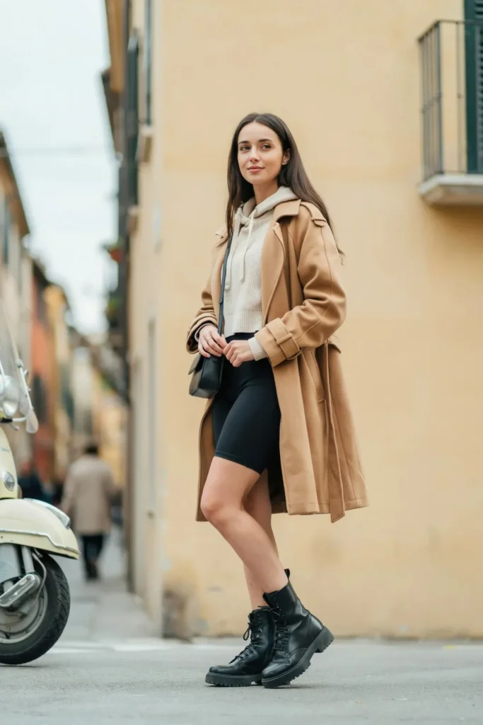 18 Outfit Ideas for Women That Make Getting Dressed Way More Fun 7 Hoodie Biker Shorts Oversized Coat