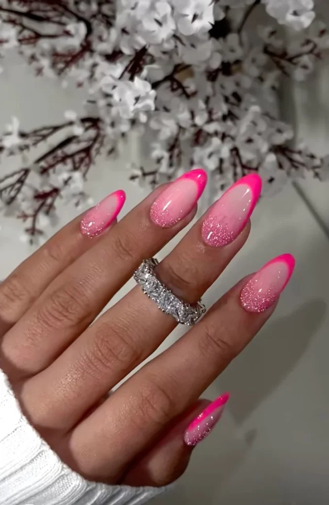 20 Pink Christmas Nail Ideas That Are Way More Fun Than Red & Green (Trust Me) 20 Hot Pink Glitter Snowy Tips