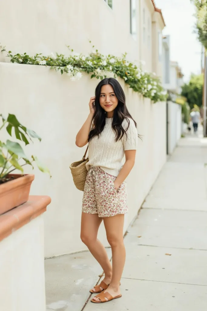 18 Shorts Outfit Ideas That Look Effortlessly Cool, Not Like You Just Gave Up 19 Knit Top Printed Shorts
