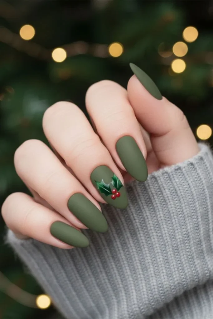 Holiday Nails Made Easy: 17 Simple Christmas Nails That Still Feel Special 14 Matte Green Christmas Nails