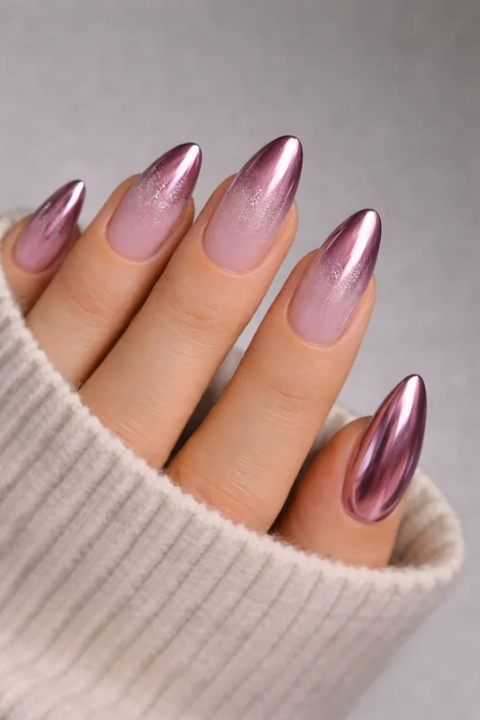 18 Pink Chrome Nail Ideas That Are So Good, You’ll Stare At Your Hands All Day 18 Matte Pink with Glossy Chrome Tips
