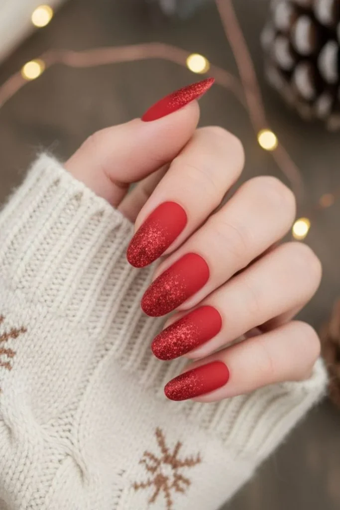 A Little Holiday Glam: 16 Red Christmas Nails That Feel Chic and Festive 9 Matte Red Nails With Glossy Details
