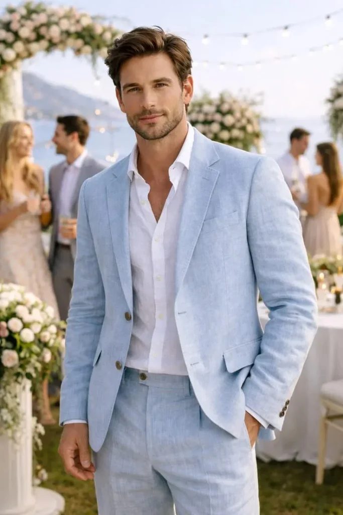 18 Engagement Outfit Ideas That’ll Have You Looking Like a Dream 17 Mens Light Blue Linen Wedding Suit for Groom Etsy