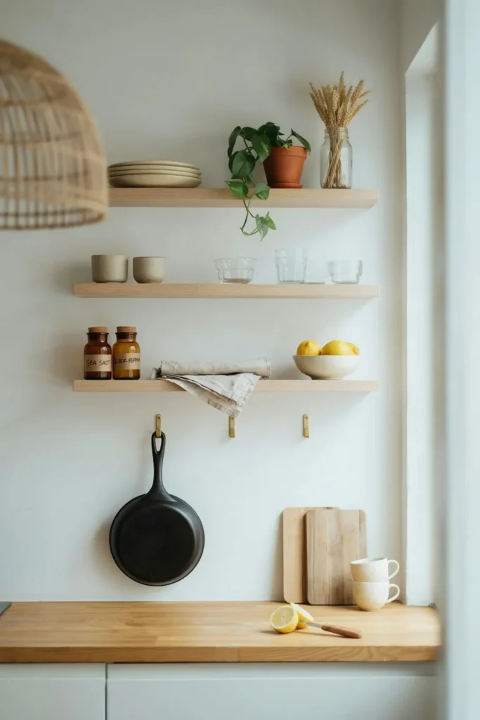 18 Kitchen Shelving Ideas That Make Your Space Look Straight Out of Pinterest 2 Minimalist Floating Wood Shelves