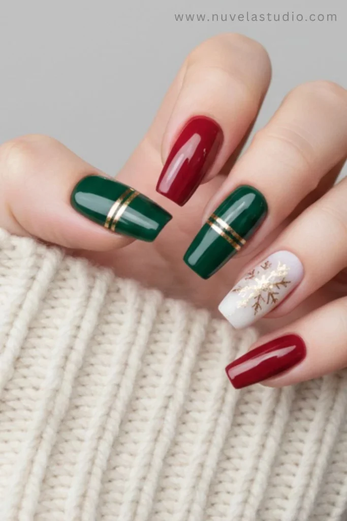 Holiday Nails Made Easy: 17 Simple Christmas Nails That Still Feel Special 18 Mixed Red Green and Glitter Nails
