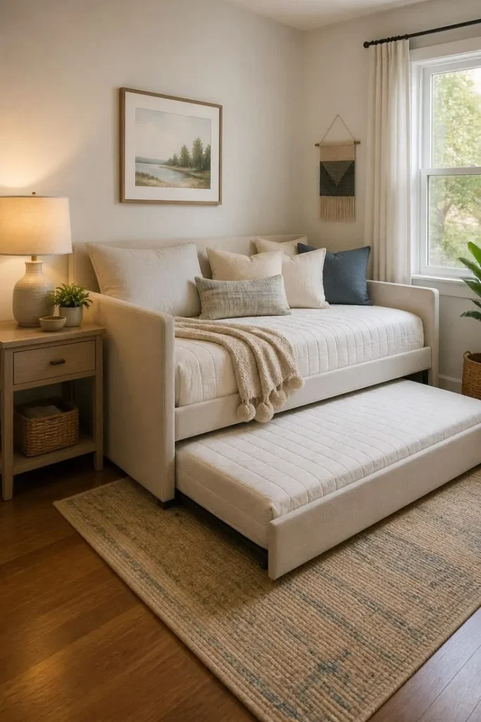 19 Guest Bedroom Ideas That Look Straight Out of a Luxury Hotel 19 Multipurpose Guest Bedroom