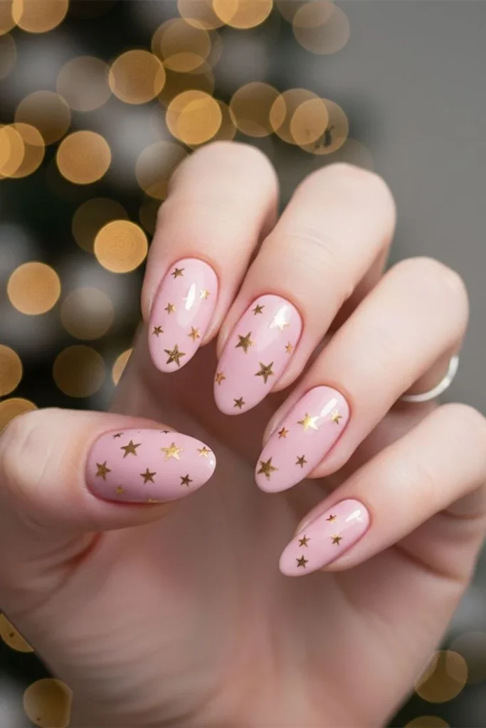 Make Your Holiday Mani Feel Magical With These 15 Christmas Nail Ideas 16 Nude Nails With Tiny Christmas Stars