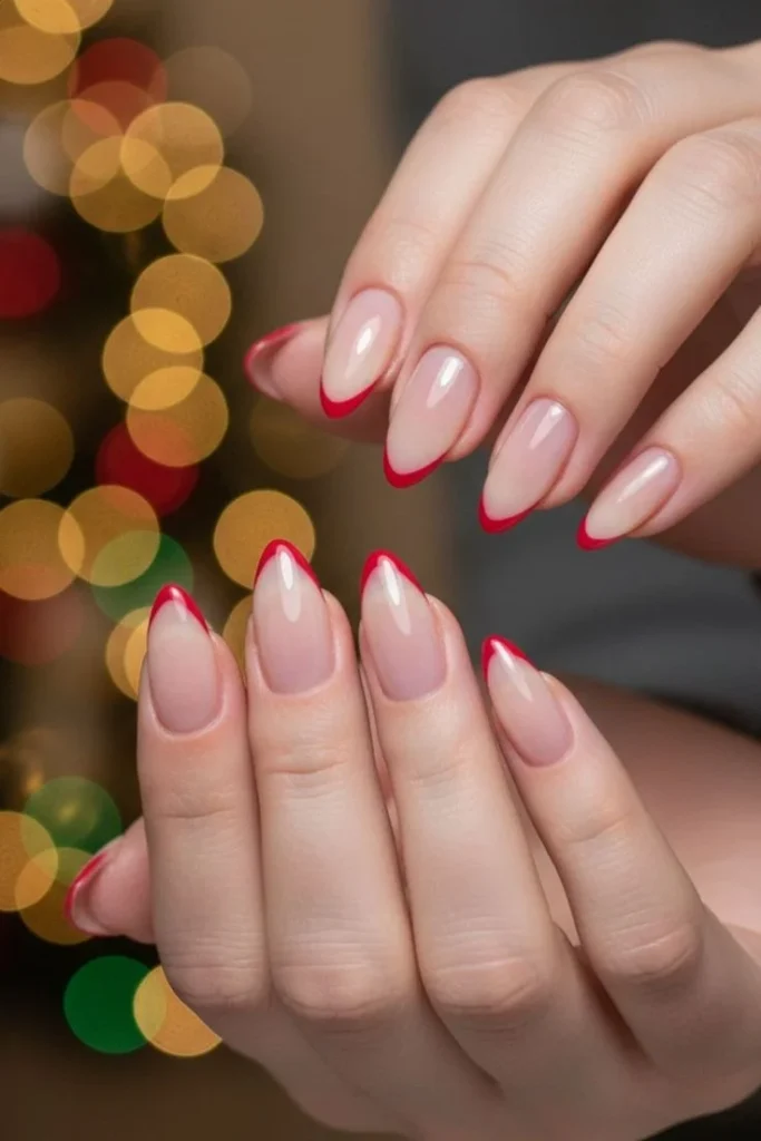 Holiday Nails Made Easy: 17 Simple Christmas Nails That Still Feel Special 3 Nude Nails with Red Tips