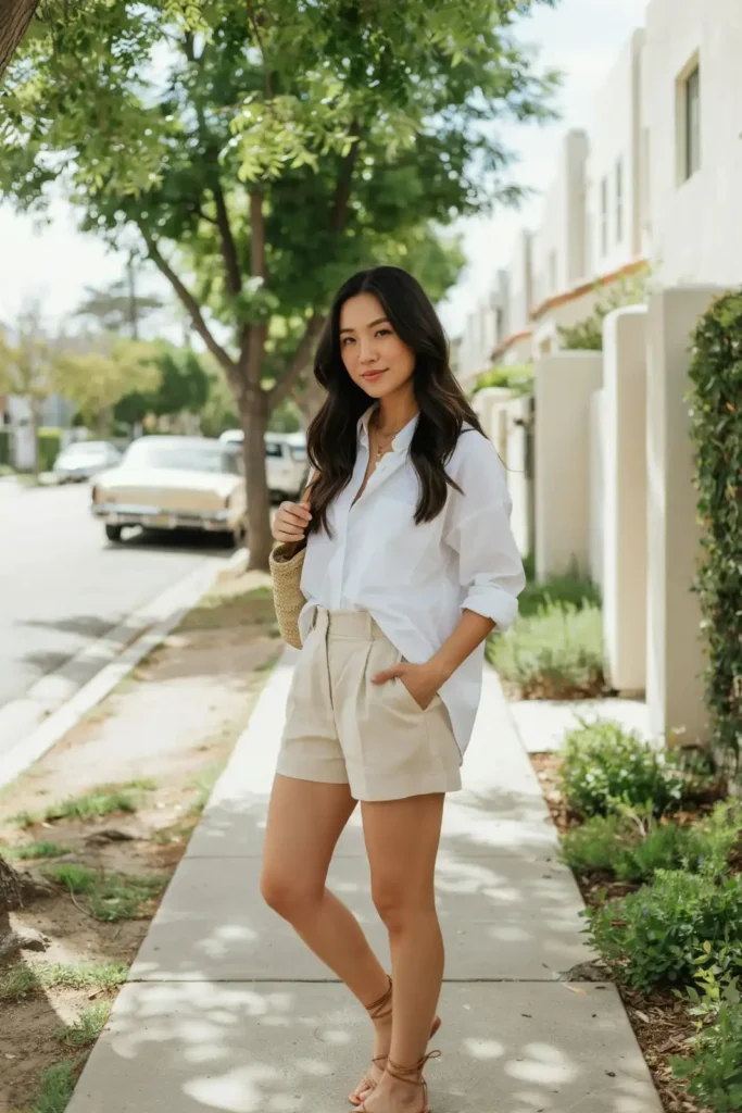 18 Shorts Outfit Ideas That Look Effortlessly Cool, Not Like You Just Gave Up 3 Oversized Button Down Tailored Shorts