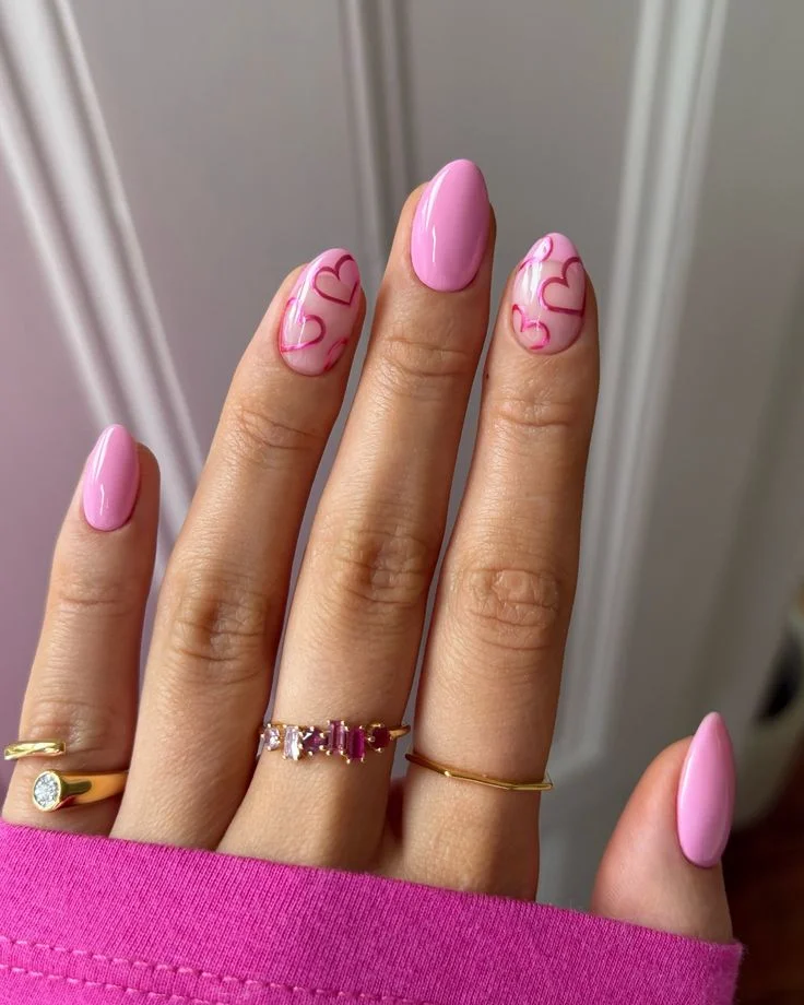 18 Pink Chrome Nail Ideas That Are So Good, You’ll Stare At Your Hands All Day 17 Pink Chrome with Hand Painted Hearts