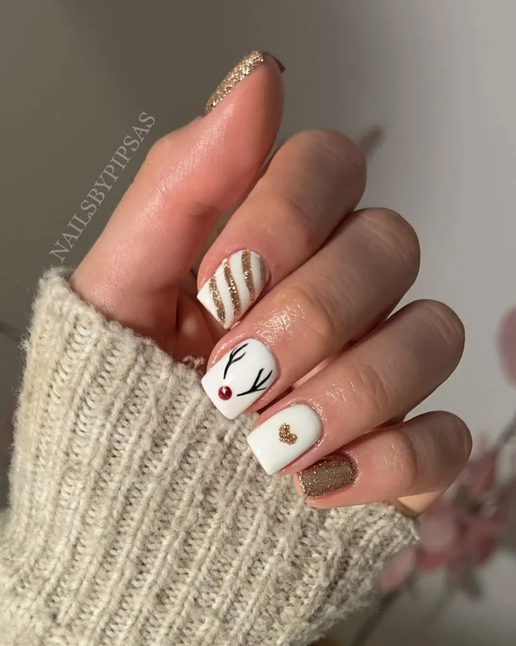 20 Pink Christmas Nail Ideas That Are Way More Fun Than Red & Green (Trust Me) 15 Pink Matte White Reindeer