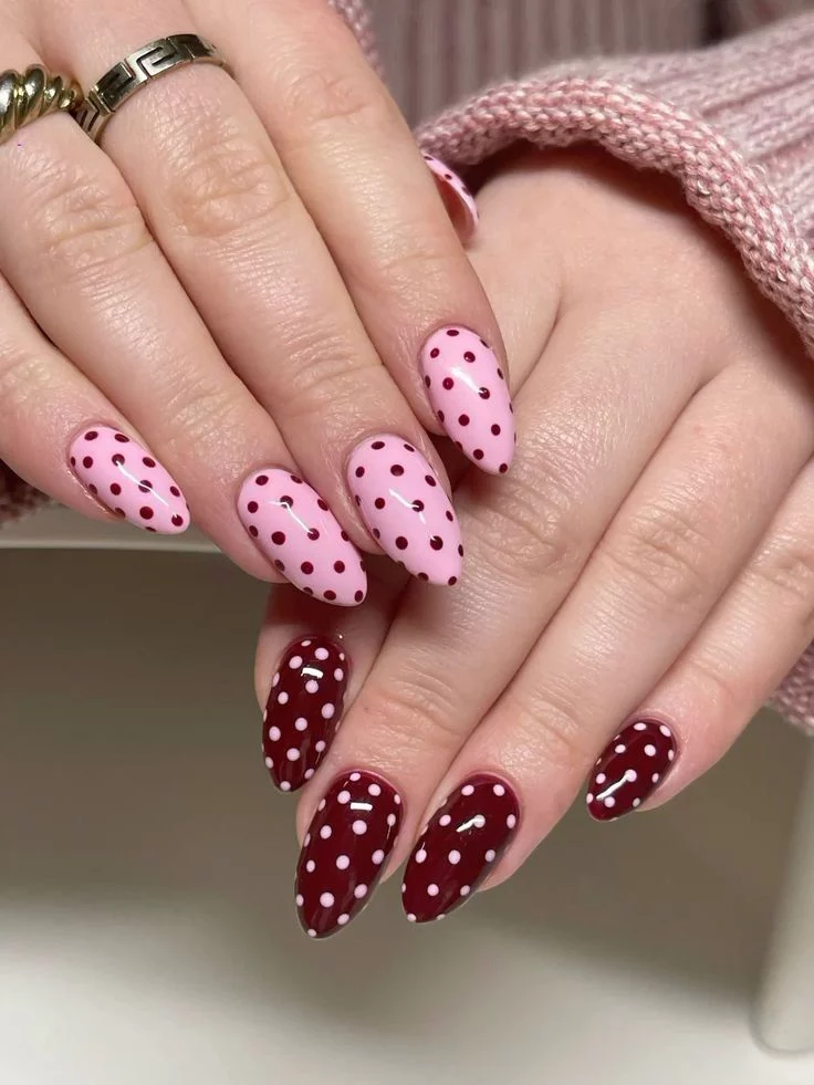 17 Pink Almond Nail Ideas That Are So Pretty, Your Mani Will Break the Group Chat 13 Pink and Cherry Red Combo