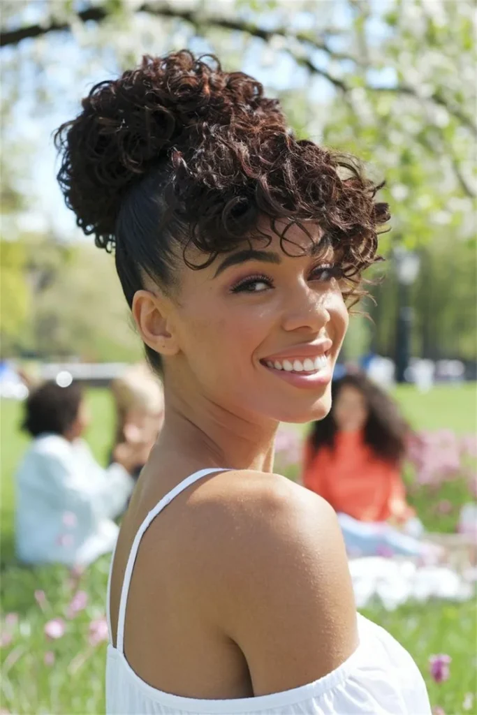 19 Cute Hairstyles for Curly Hair That'll Make You Fall in Love With Your Curls All Over Again 19 Protective Updo With Natural Curls Out