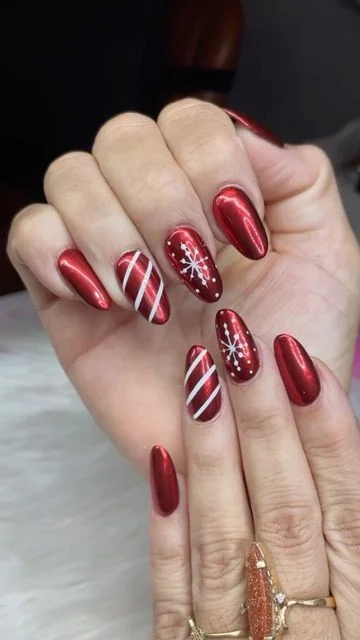 A Little Holiday Glam: 16 Red Christmas Nails That Feel Chic and Festive 13 Red Chrome Christmas Nails