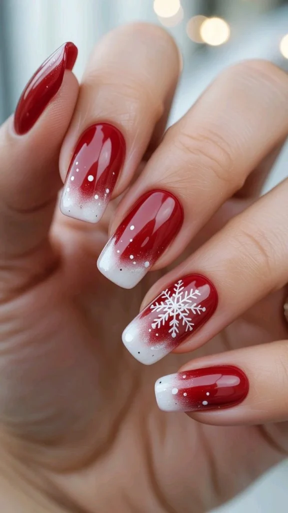 A Little Holiday Glam: 16 Red Christmas Nails That Feel Chic and Festive 6 Red French Tips With Snowflakes