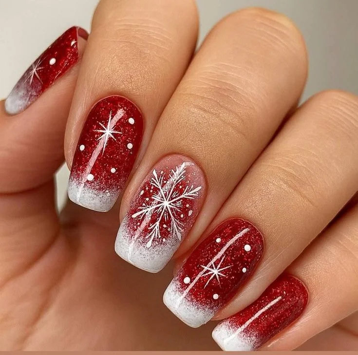 A Little Holiday Glam: 16 Red Christmas Nails That Feel Chic and Festive 17 Red Ombre Nails With Sparkle