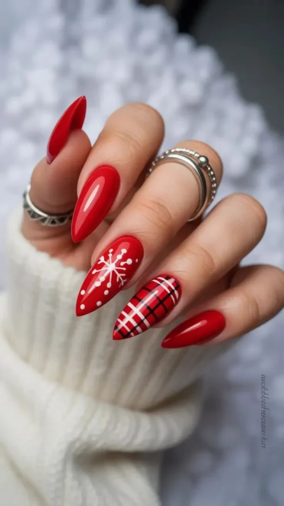 A Little Holiday Glam: 16 Red Christmas Nails That Feel Chic and Festive 11 Red Plaid Christmas Nails