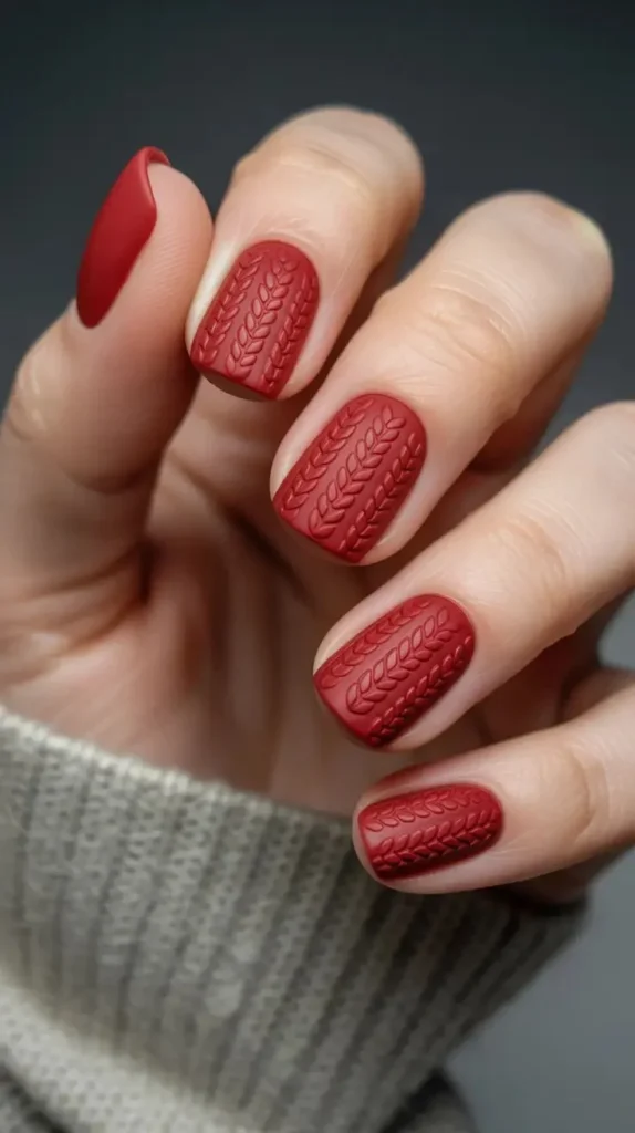 A Little Holiday Glam: 16 Red Christmas Nails That Feel Chic and Festive 15 Red Sweater Pattern Nails