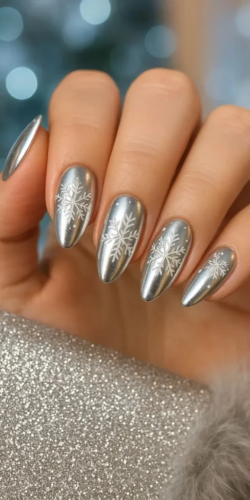 Make Your Holiday Mani Feel Magical With These 15 Christmas Nail Ideas 11 Silver Chrome Holiday Nails