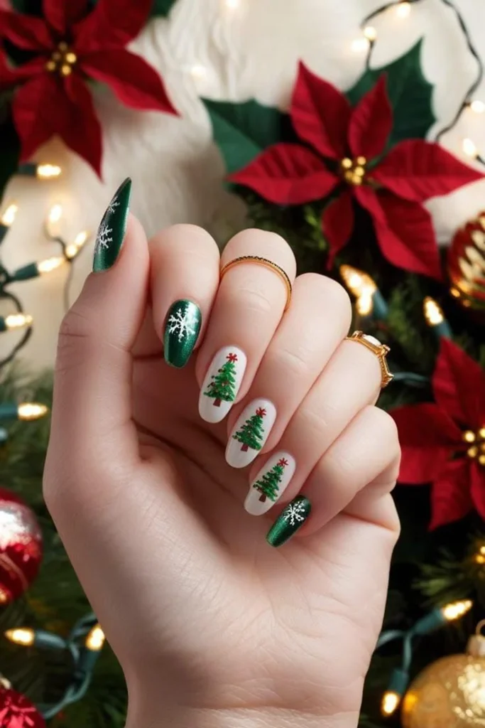 Holiday Nails Made Easy: 17 Simple Christmas Nails That Still Feel Special 9 Simple Christmas Tree Accent Nail