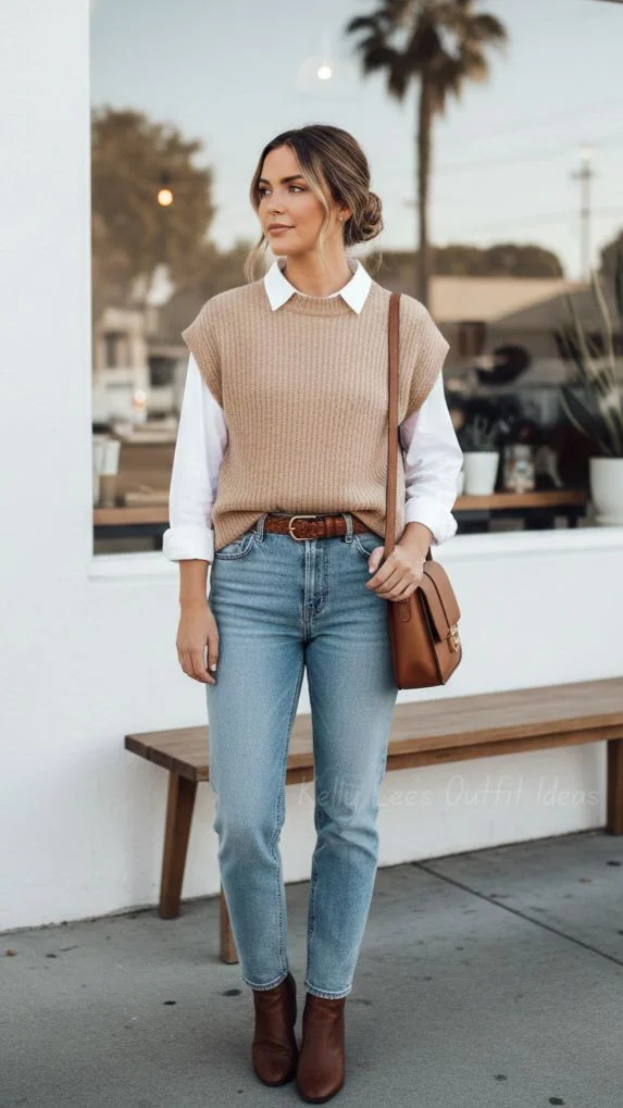 Your Everyday Style Refresh Starts With These 17 Korean Outfit Ideas 11 Sweater Vest Over a Button Down Shirt
