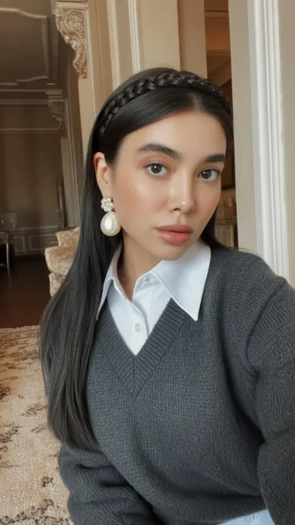 15 Cute Hairstyles for Medium Hair That Look Way Harder Than They Are 11 The Braided Headband Look