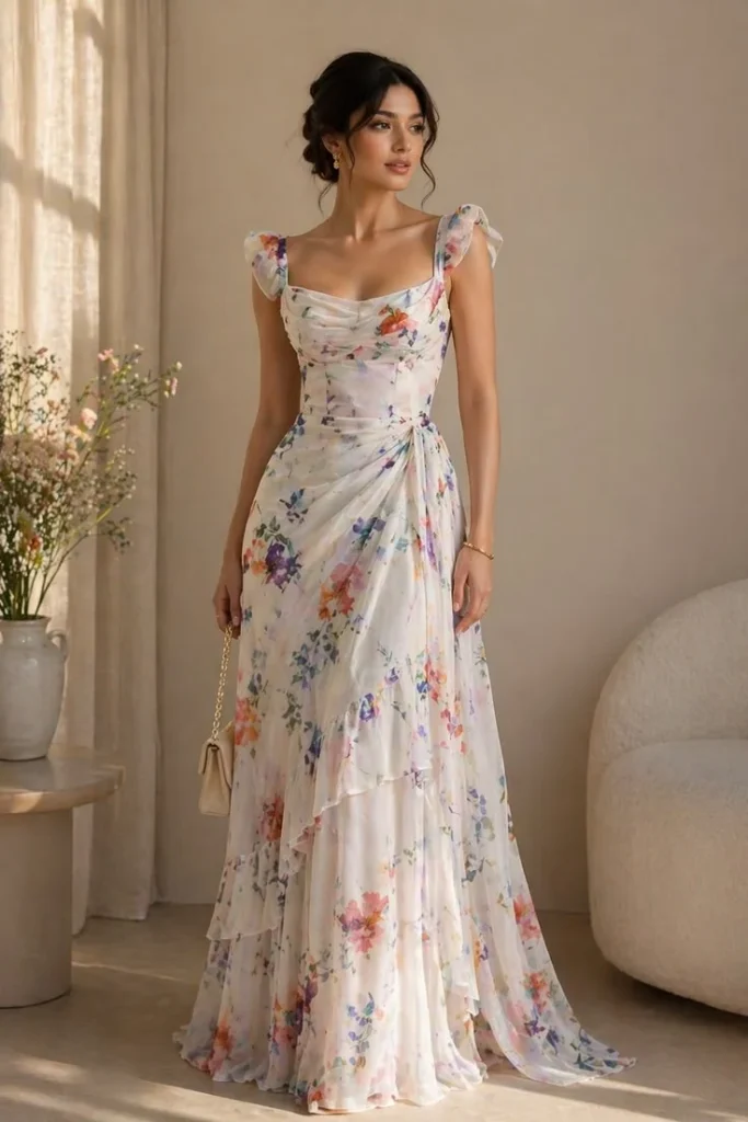 18 Engagement Outfit Ideas That’ll Have You Looking Like a Dream 2 The Floral Fantasy Maxi Dress