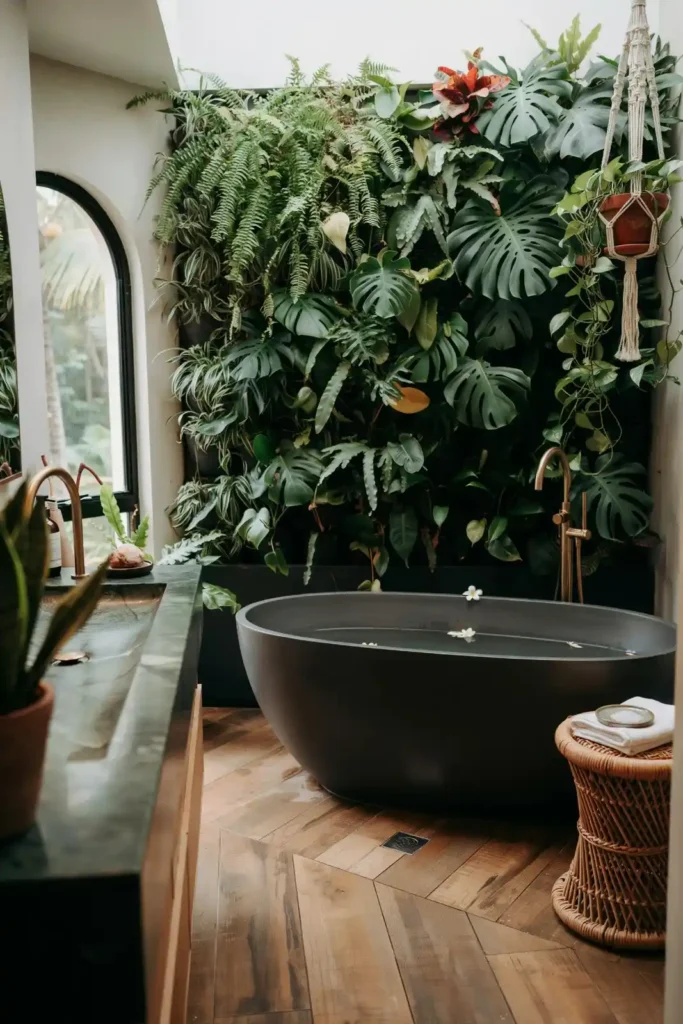 17 Green Bathroom Ideas That Are Giving “Luxury Spa Meets Pinterest Queen” Energy 14 Tropical Green Bathroom Escape