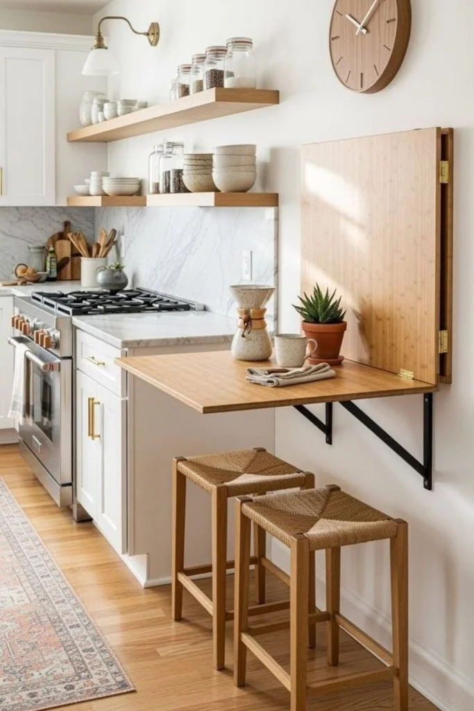 19 Small Kitchen Ideas That Make Tiny Spaces Look Straight Out of a Designer Pinterest Board 8 Try a Fold Down Dining Table