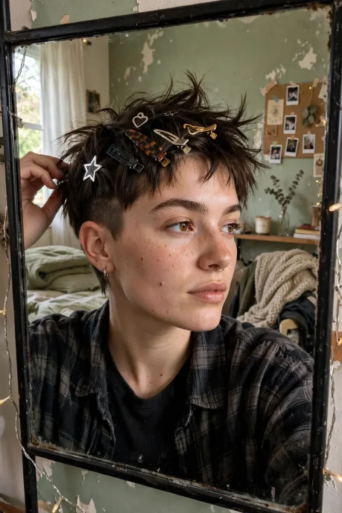 grunge 15 snap clips grown out pixie