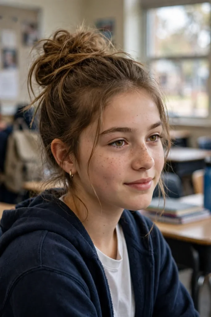 school 03 messy bun