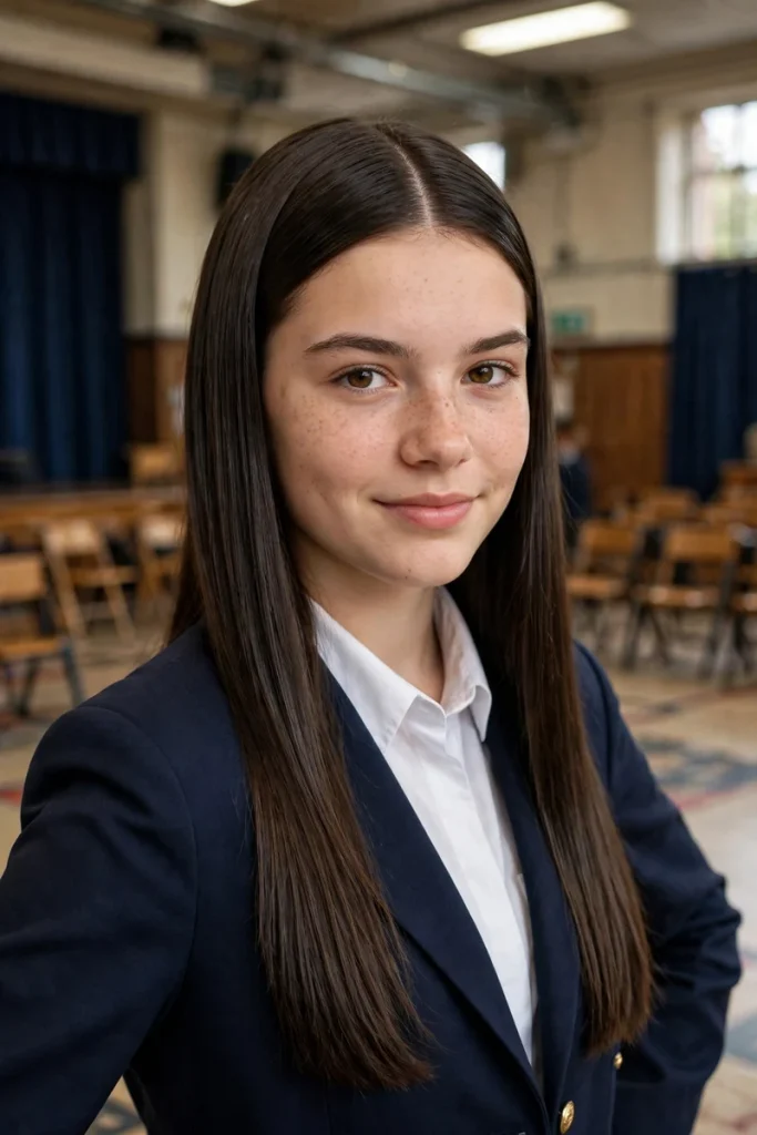school 15 sleek straight middle part