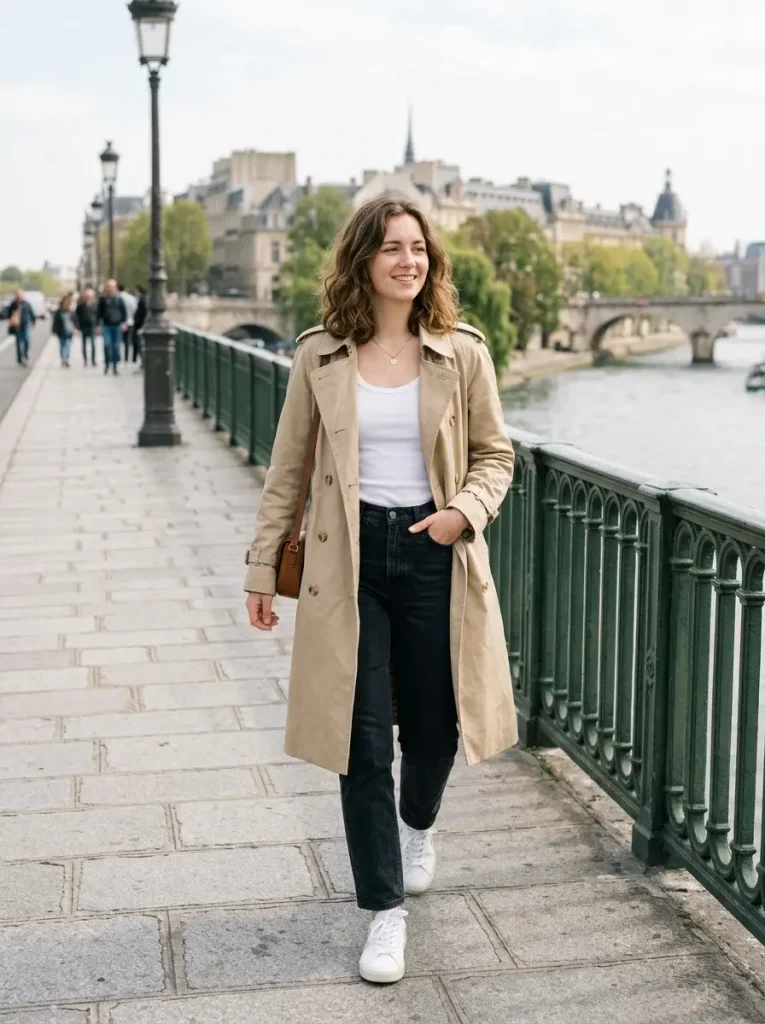 15 Early Fall Outfits for the Weeks You Can't Trust the Weather 2 A lightweight trench over a tank top