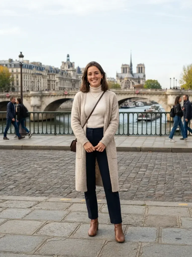 16 Fall Work Outfits, Built Around the One Piece You Decide On First 16 A ribbed turtleneck straight trousers a long cardigan left open
