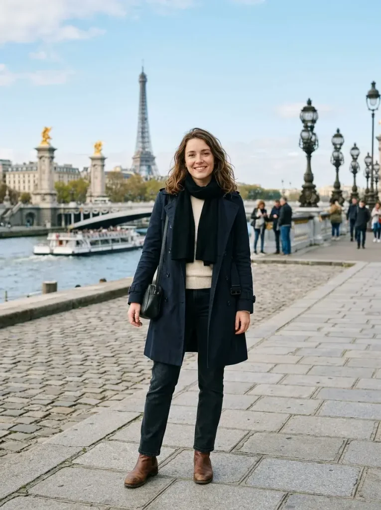 15 Early Fall Outfits for the Weeks You Can't Trust the Weather 11 A scarf kept in your bag regardless of the morning temperature