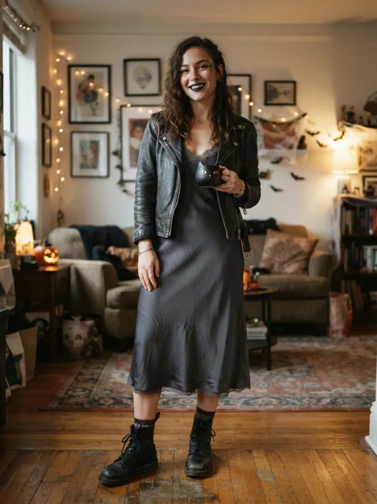 18 Easy Halloween Costumes for People Who Are Out of Time, Ideas, or Both 10 A slip dress and combat boots with dark lipstick
