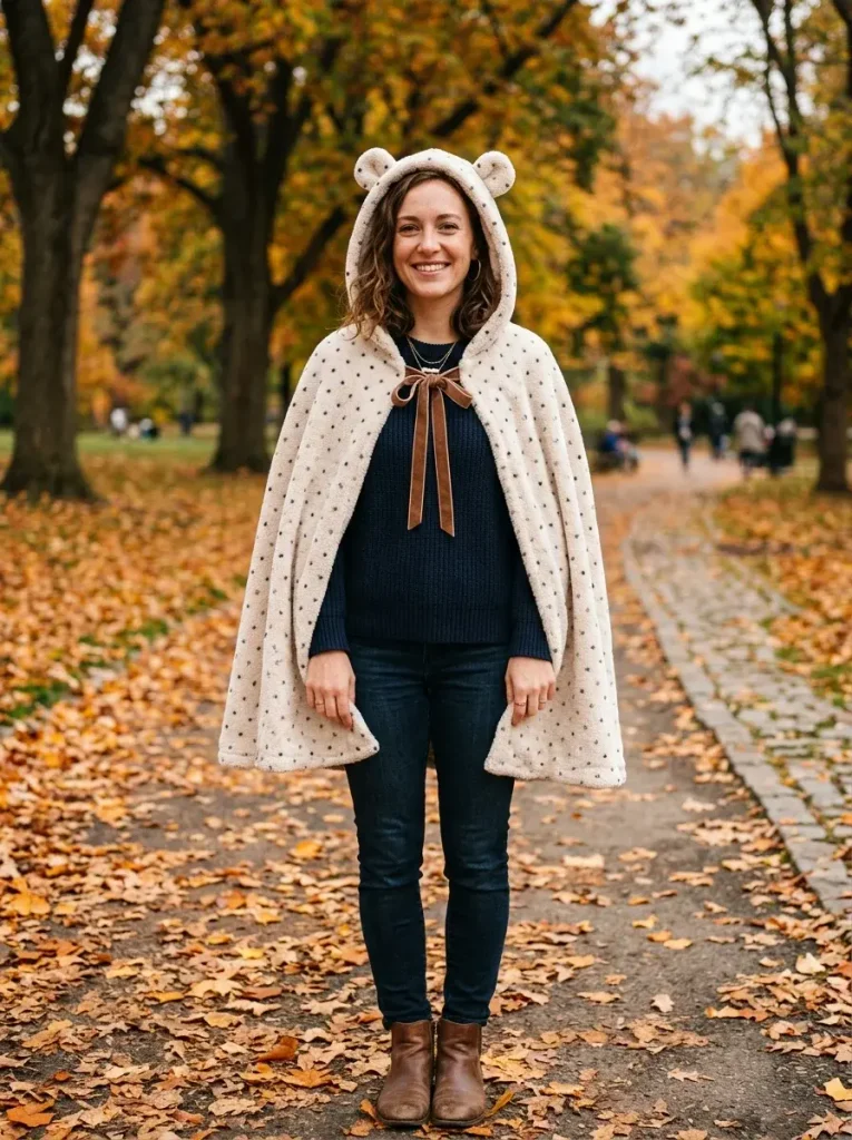 A soft cape tied loosely over regular clothes