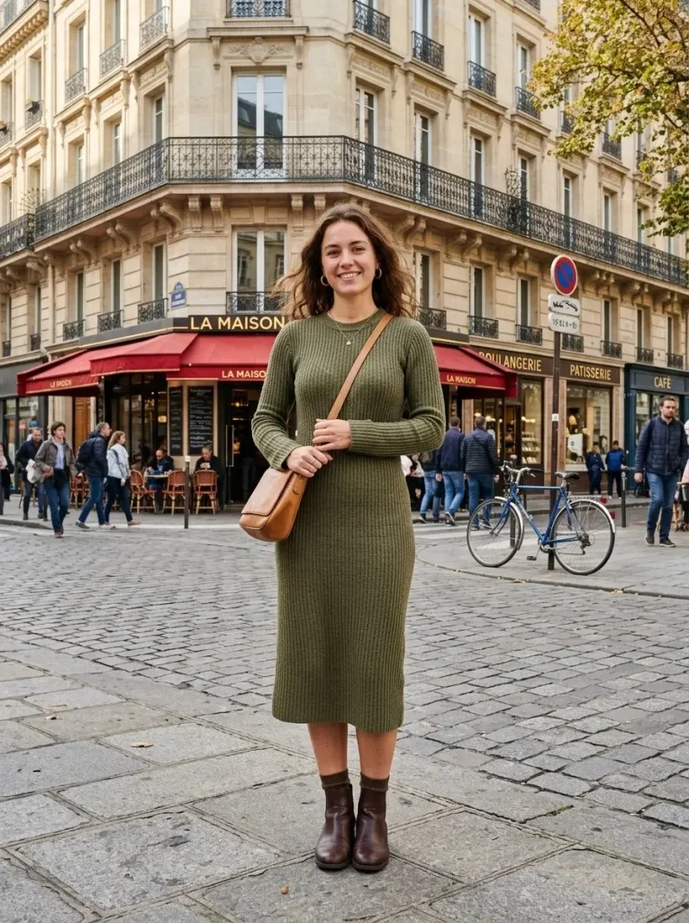 15 Early Fall Outfits for the Weeks You Can't Trust the Weather 14 A structured knit dress in a medium weight