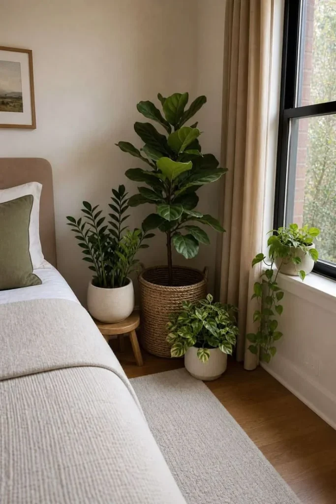 Your Bedroom Deserves This Glow-Up: 19 Cozy Bedroom Ideas That Make Every Night Feel Like a Luxury Staycation 17 Add Indoor Plants for Life and Texture