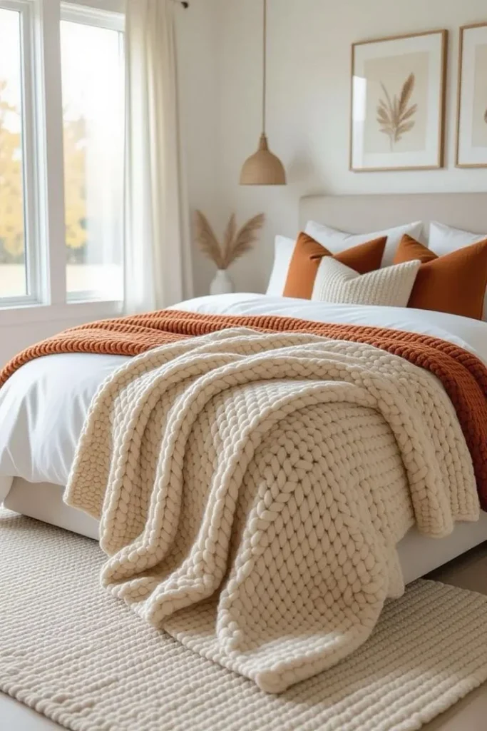 Your Bedroom Deserves This Glow-Up: 19 Cozy Bedroom Ideas That Make Every Night Feel Like a Luxury Staycation 3 Add a Chunky Knit Throw Blanket