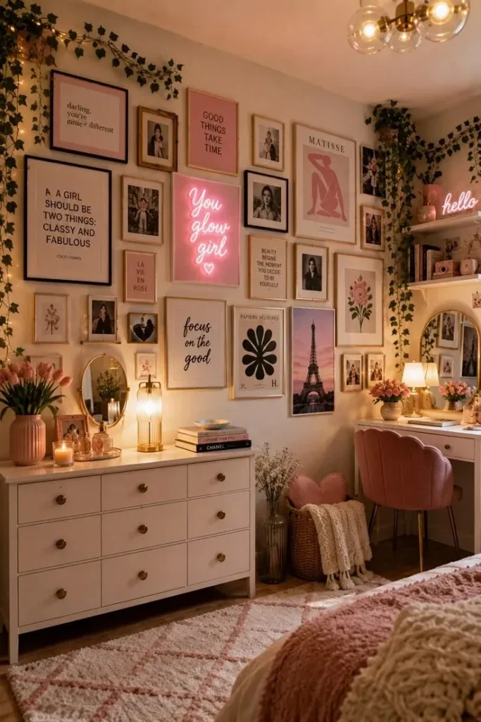 20 Teen Girl Bedroom Ideas So Cute You’ll Want to Redecorate This Weekend 15 Aesthetic Photo Wall Bedroom