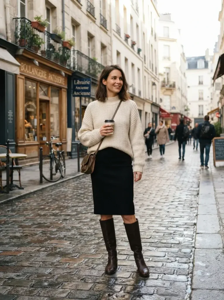 16 Fall Work Outfits, Built Around the One Piece You Decide On First 17 An oversized knit a slim skirt knee high boots